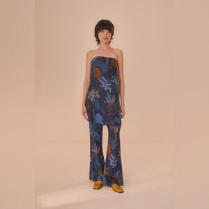 FARM Rio Night Jungle Strapless Blouse & Flared Pants Set